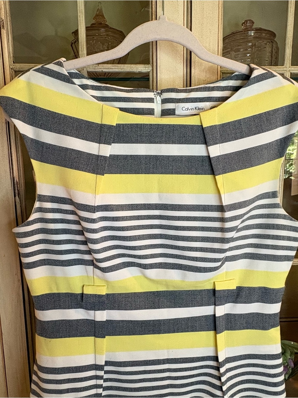 Calvin Klein Butter Yellow, White, and Gray Striped Sheath Dress - Picture 4 of 5